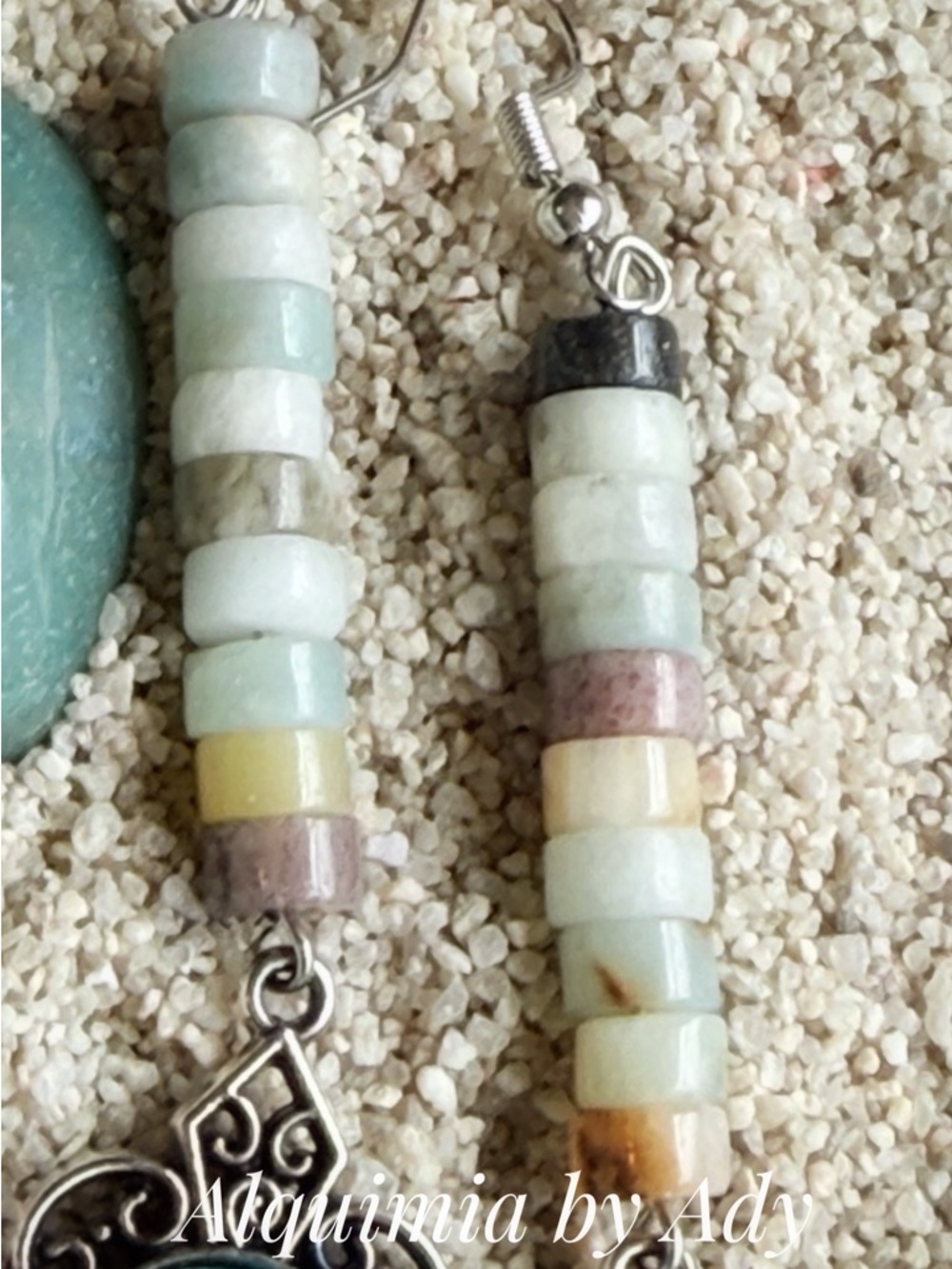 BIG TURQUOISE SUN + AMAZONITE DUSTER dangle earrings - Picture 4 of 6